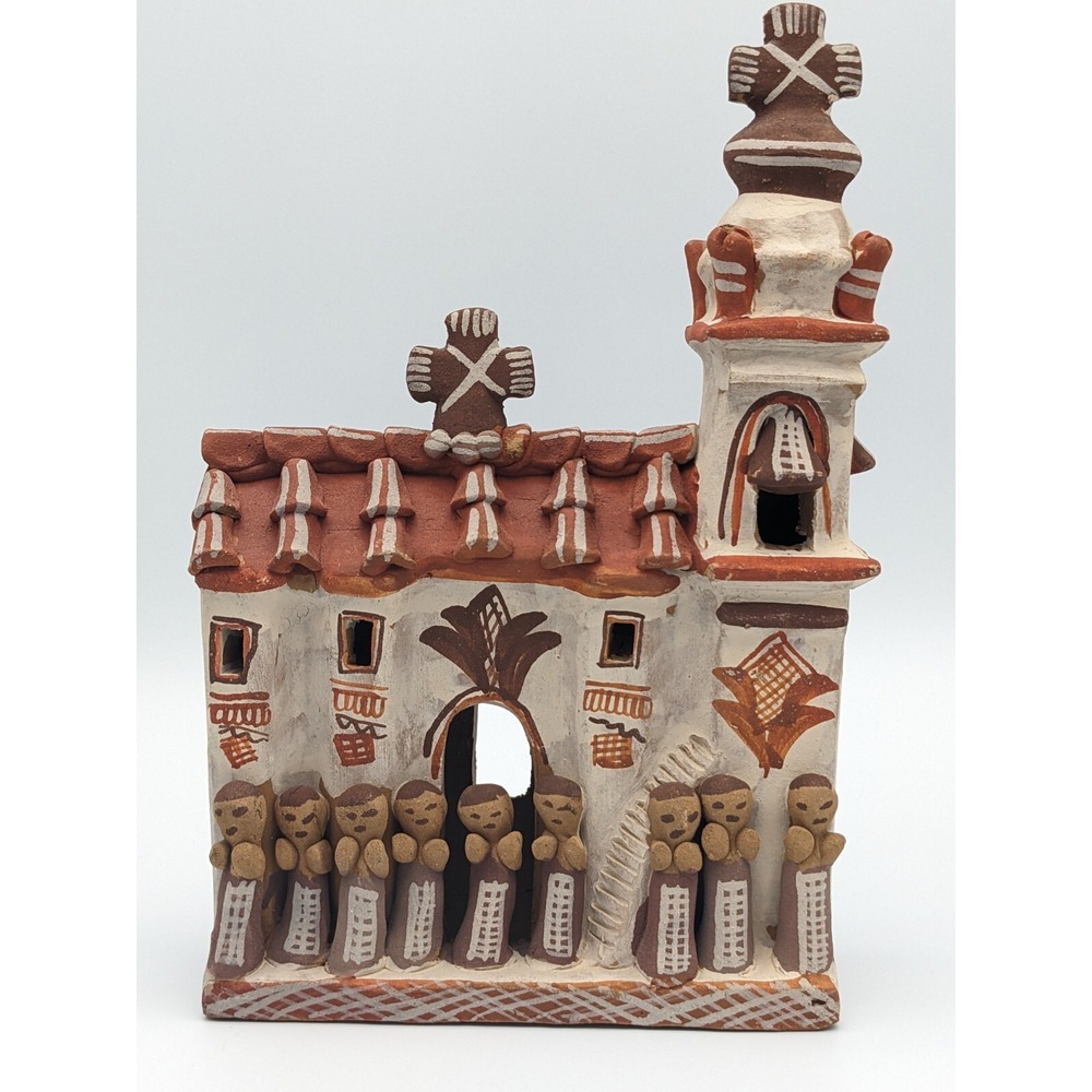 Peruvian Folk Art Pottery Cathedral Church Storyteller Clay Sculpture Adobe 9"